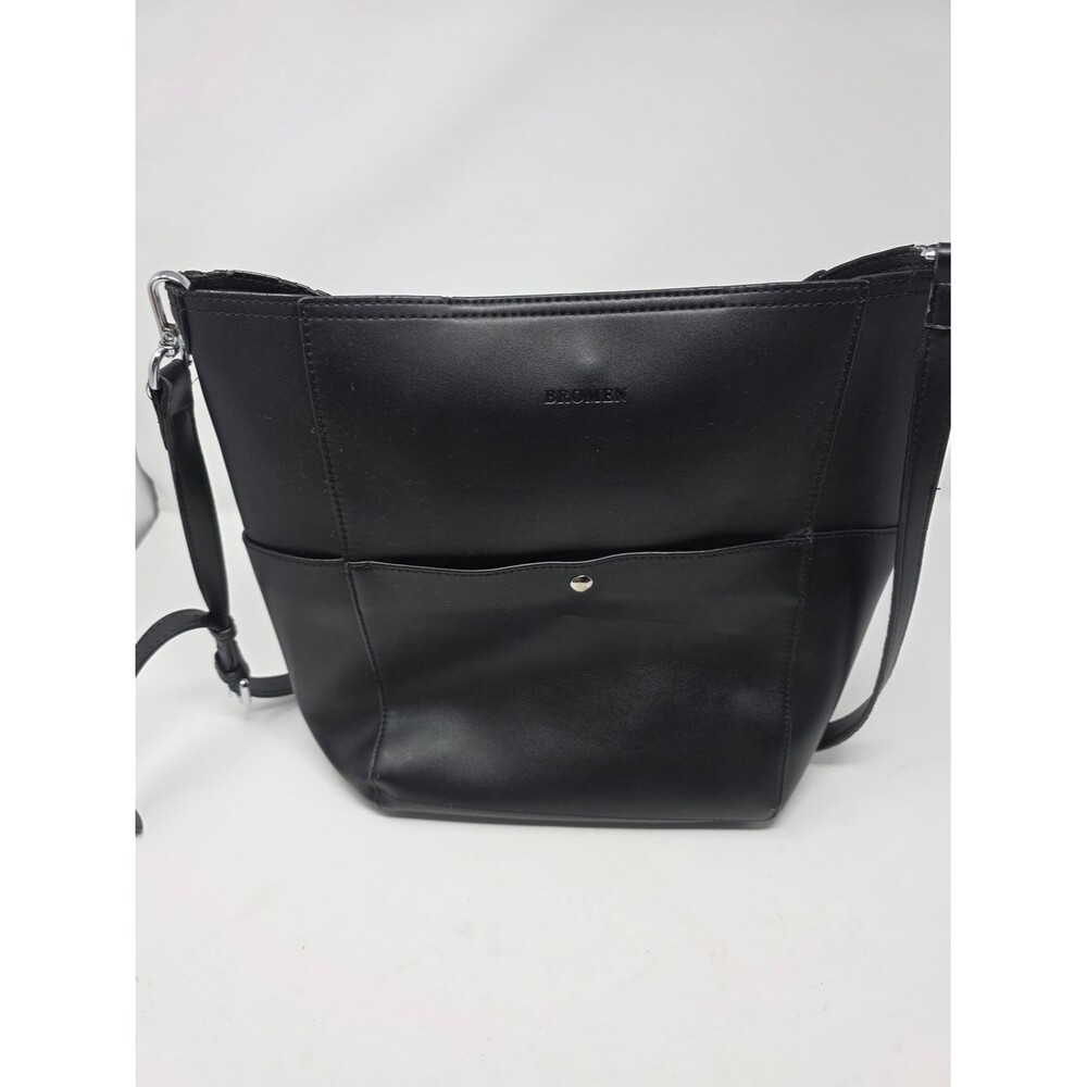 BROMEN Black Crossbody Shoulder Bag Structured Faux Leather Tote Purse
